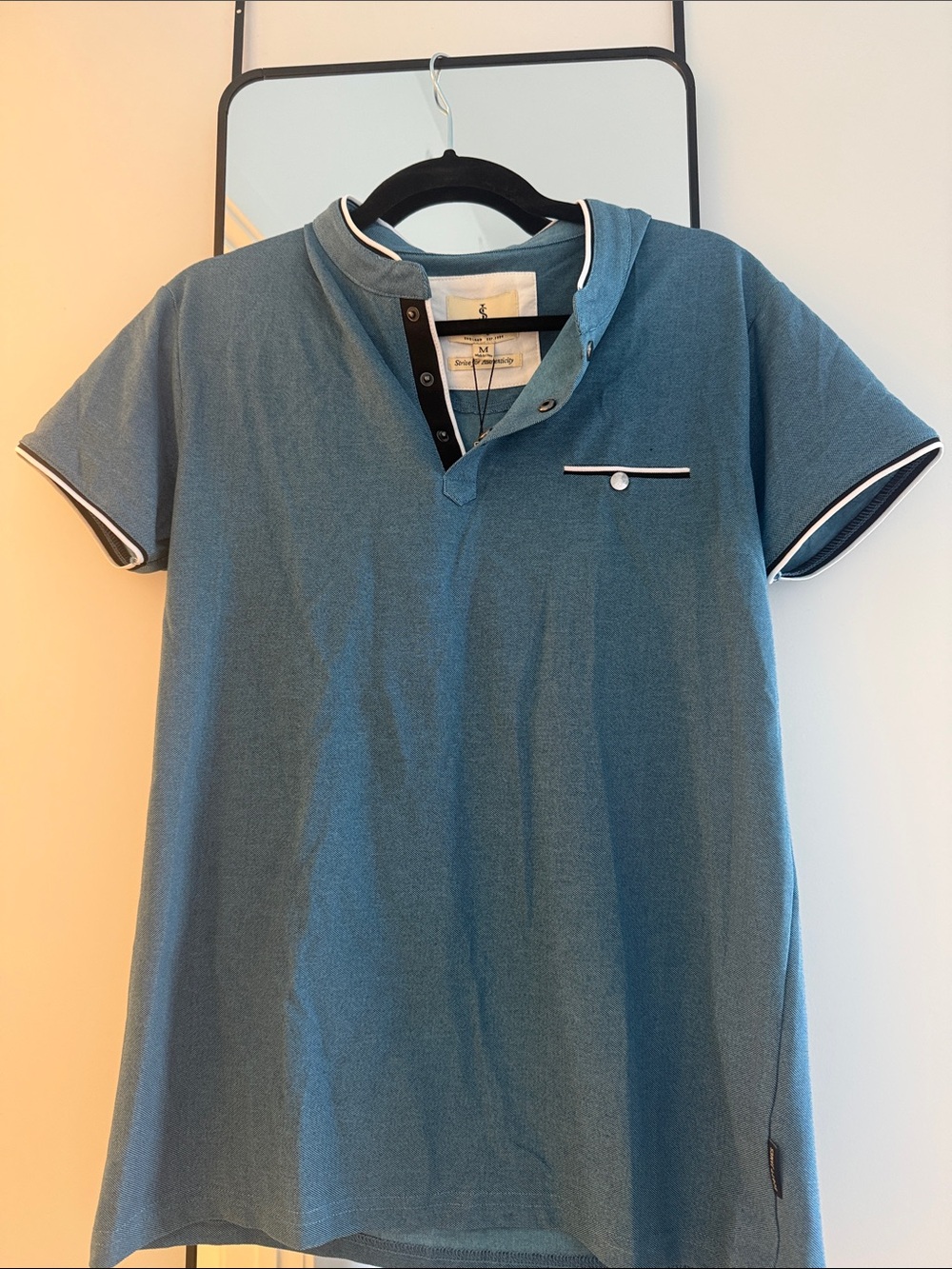 Men's Blue Short-Sleeve Polo with Contrast Trim